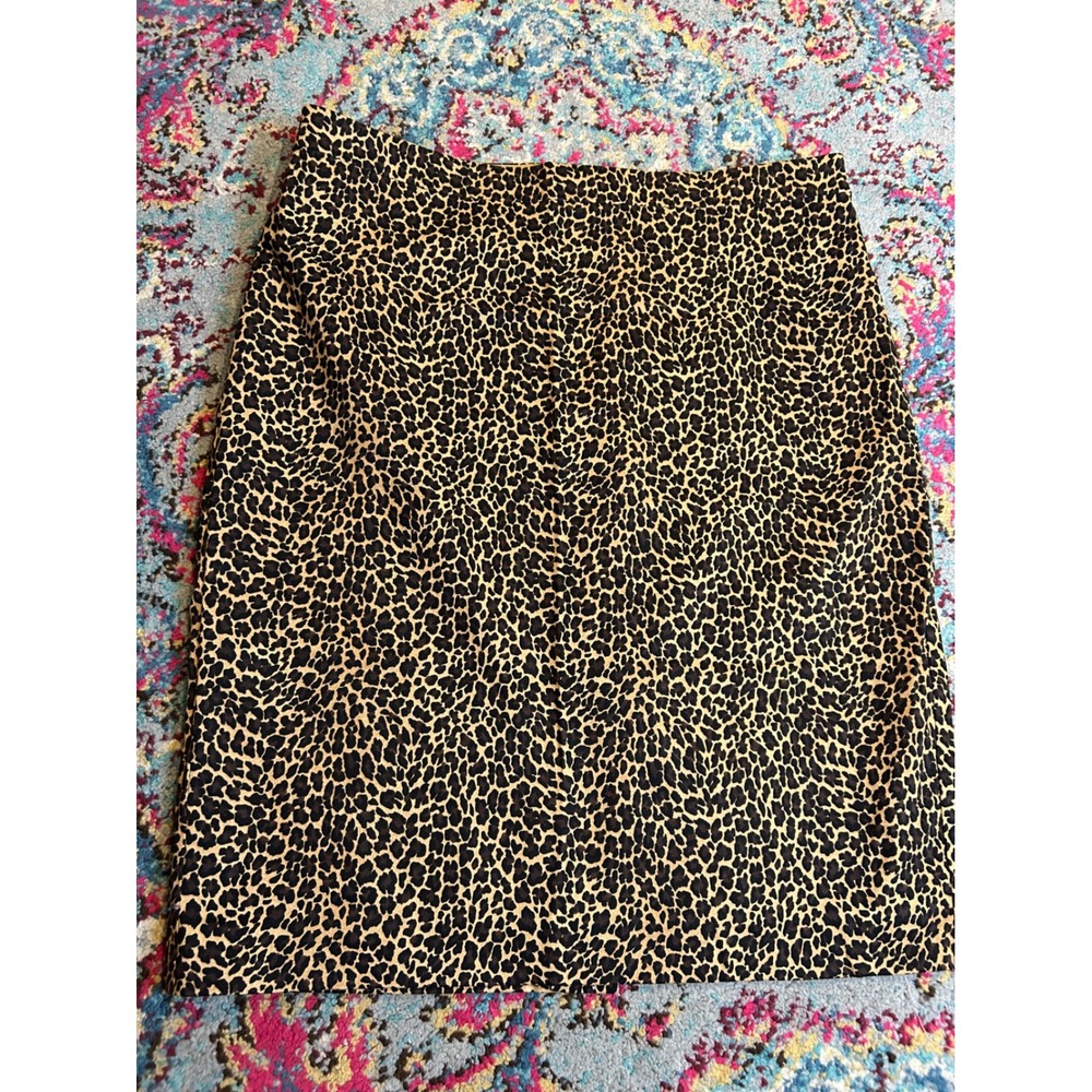 J.Crew Pencil Skirt Leopard Print Brown‎ Tan Cotton Stretch Animal Print Office